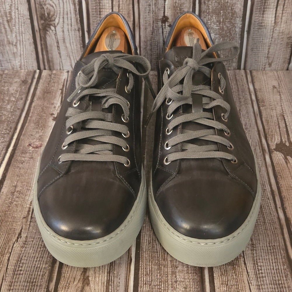 Sz 11.5 M Mens Magnanni Black Distressed Leather Lo Low Top Sneakers Excellent